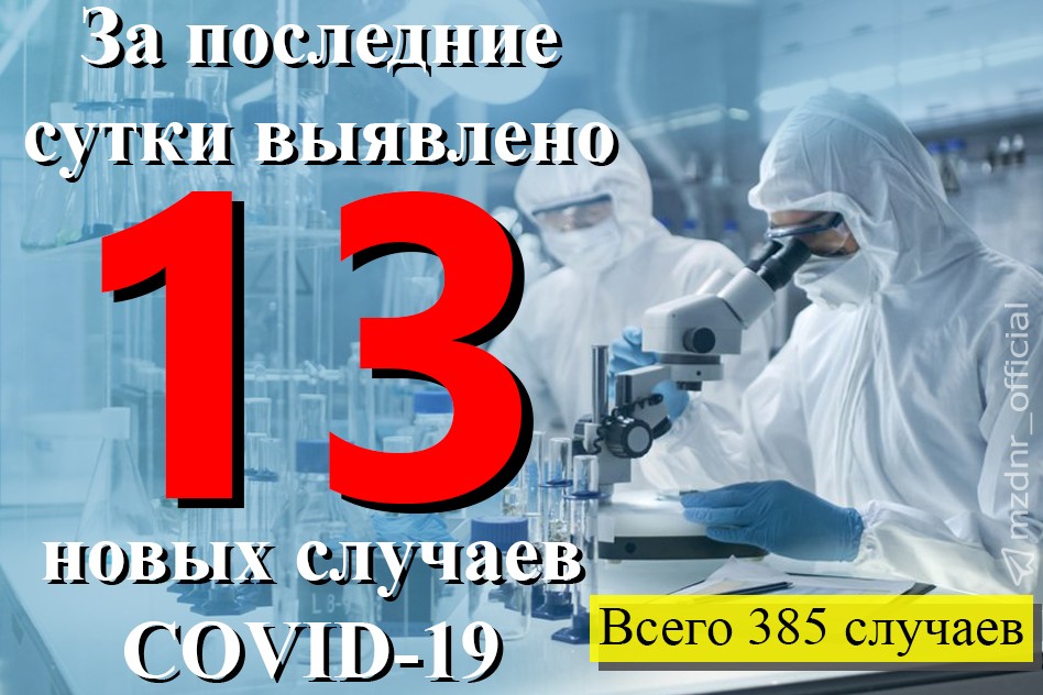 По состоянию на 10:00 24 мая в ДНР 385 случаев заболевания COVID-19 – Минздрав